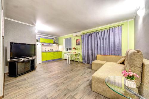 uma sala de estar com um sofá e uma televisão em Apartments on Klovsky descent 20 em Kiev