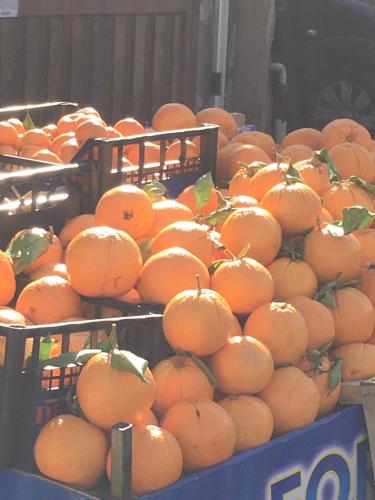 a pile of oranges sitting on top of a table at L'attico di Greta,Etna house in Mascalucia
