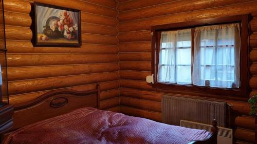 a bedroom with a bed and a window at Viktoria in Uzhhorod