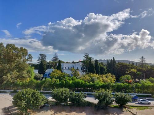 a view of a park with trees and a building at Dar El Kif - La Marsa in La Marsa