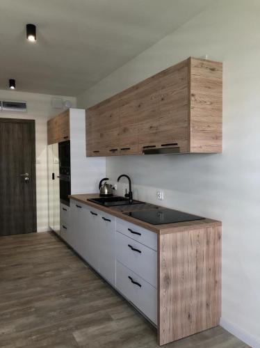 Kuchyň nebo kuchyňský kout v ubytování Apartament SŁONECZNY Pięć mórz Sianożęty