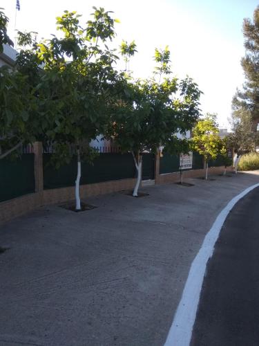 a street with trees in the middle of a road at Nina Rooms (apartments) in Artemida