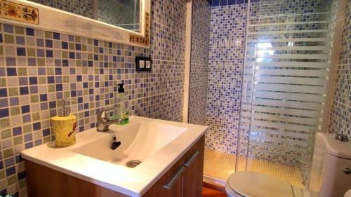 a bathroom with a sink and a toilet at Casetes Joan de Pataca 3 in Deltebre
