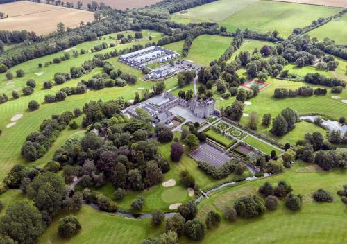 an aerial view of a mansion in a field at The Lodges at Kilkea Castle in Kilkea