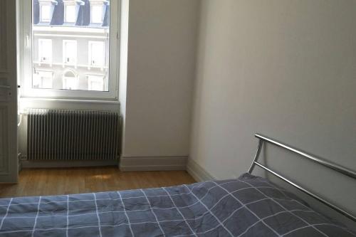 une chambre avec un lit et une fenêtre dans l'établissement F3 lumineux & cosy au centre de Mulhouse, à Mulhouse