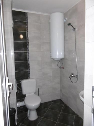 a bathroom with a toilet and a sink and a shower at Апартамент Жекови in Tsarevo