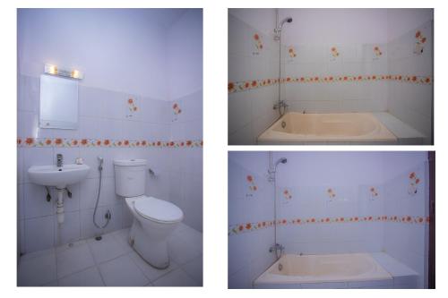 two pictures of a bathroom with a toilet and a sink at OYO 135 Lost Garden Apartment and Guest House in Kathmandu