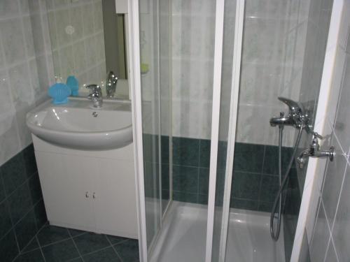 a bathroom with a shower and a sink at Apartments Gugic in Prigradica