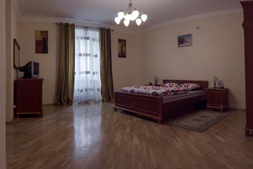 リヴィウにあるApartments in the Historical Centre - Lvivのベッドルーム(ベッド1台、テレビ付)