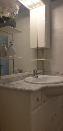 a bathroom counter with a sink and a mirror at Apartamentos Santa Justa in Ubiarco