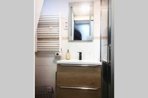 une salle de bain avec un lavabo et un miroir dans l'établissement STUDIO TOUT ÉQUIPÉ, à Marguerittes