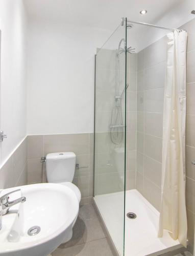 une salle de bain avec une douche, des toilettes et un lavabo dans l'établissement Résidence Estienne d'Orves, à Nice