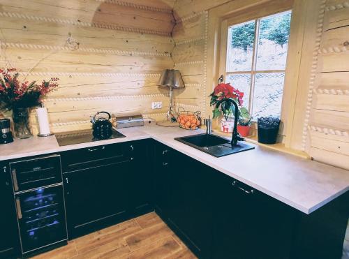 a kitchen with a sink and a counter top at Koniakowo - dom Albino in Koniaków