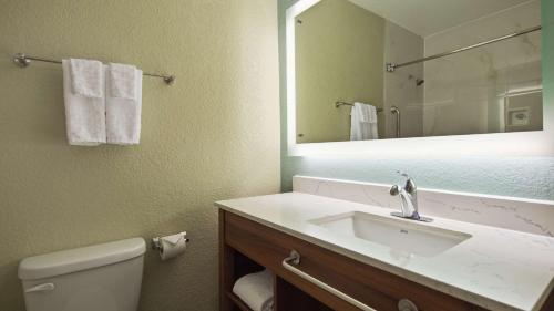 a bathroom with a sink and a mirror at Best Western Carlsbad by the Sea in Carlsbad