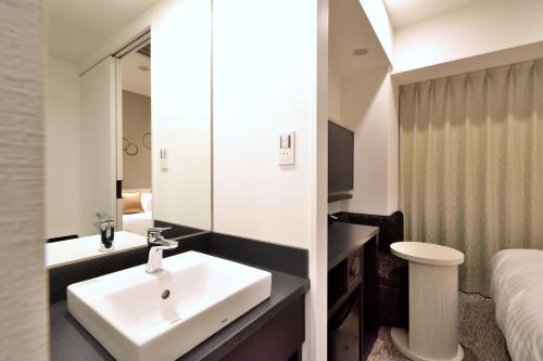a bathroom with a sink and a mirror at Hotel Vista Tokyo Tsukiji in Tokyo