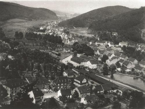 an old black and white photo of a town with houses at DIE Mansarde ! in Saarbrücken