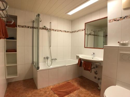 キルヒベルク・イン・チロルにあるAppartements Robert - Hotel Bechlwirtのバスルーム(シャワー、バスタブ、シンク付)