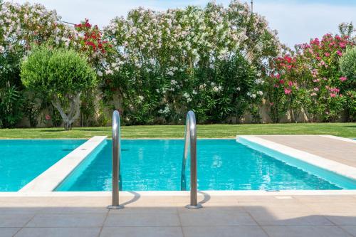 a swimming pool in a yard with trees at Apollo Blue in Faliraki