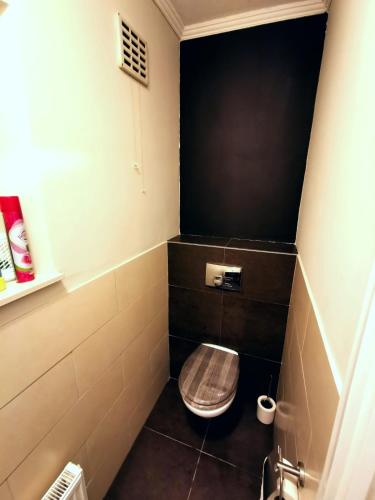 a small bathroom with a toilet in a room at City Center Enschede Homestay in Enschede