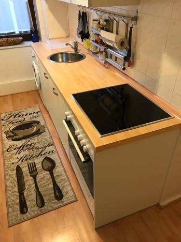 ブラウンシュヴァイクにあるBraunschweig City nahes Apartmentのキッチン(シンク、カウンタートップ付)