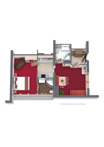 a floor plan of a house with red at Leni Mountain Appartements in Sölden