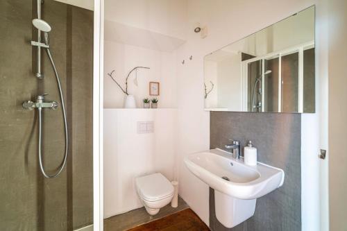 een badkamer met een wastafel, een toilet en een douche bij GIULIO Mountain B&B in Ala