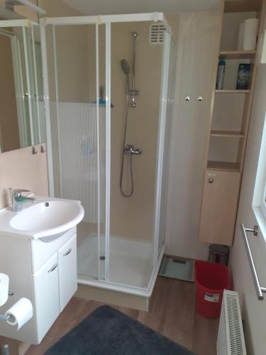 a bathroom with a shower and a sink at RBR 655 - Beach Resort Kamperland in Kamperland