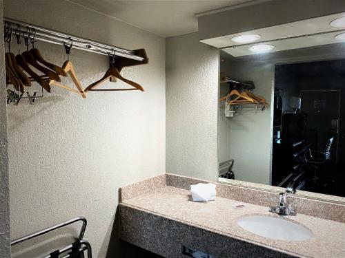 a bathroom with a sink and a mirror at Rogers Inn in Rogers