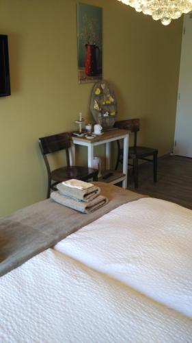 a bedroom with a bed and a table with a chair at Bed & Breakfast El Manso in Emst