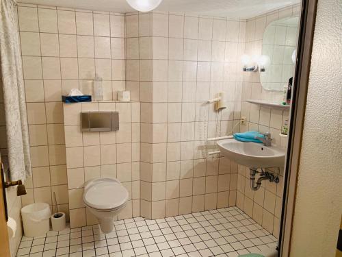 a bathroom with a toilet and a sink at Hotel Oberledinger Hof in Leer