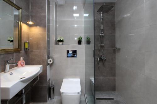 a bathroom with a shower and a toilet and a sink at Vagarshyan 19 k.29 in Yerevan