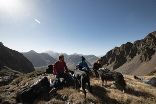 a group of people and their dogs on a mountain at Comfortable farm house Petit Barzun, in the Parc National Pyrenees in Barèges