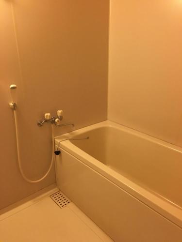 a white bath tub in a bathroom with a shower at Yunogo Bishunkaku in Mimasaka