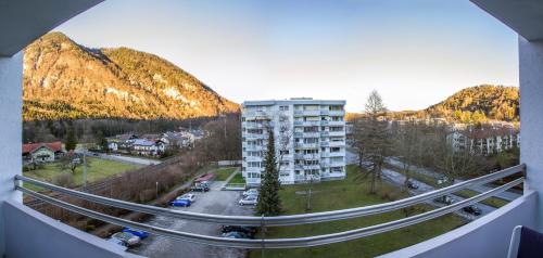 a view from a balcony of a building and a street at Apartment Bad Reichenhall in Bad Reichenhall