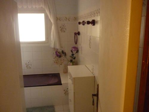 un piccolo bagno con lavandino e finestra di Domaine De Rode Buze a Cahors