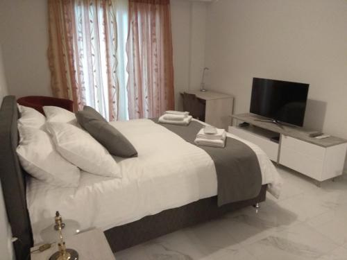 a bedroom with a large bed and a television at V17 Syntagma Studio in Athens