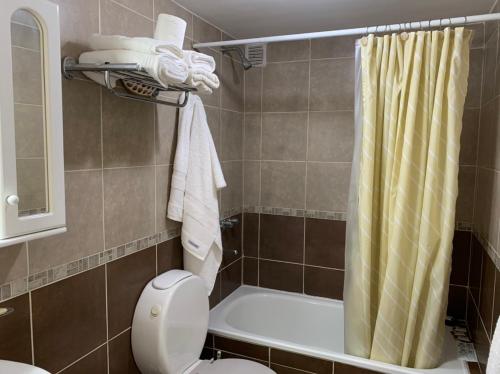 une salle de bain avec une baignoire, des toilettes et une douche dans l'établissement Departamento Tucuman Lavalle 1, à San Miguel de Tucumán