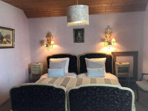 a bedroom with a bed with two pillows at La Maison de juliette in Saint-Hippolyte