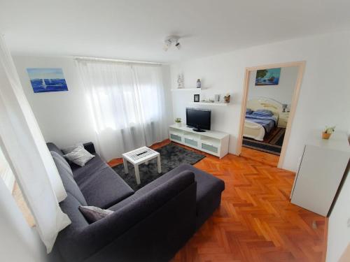a living room with a couch and a television at Apartman Goran - 130m Radiochirurgia in Sveta Nedelja