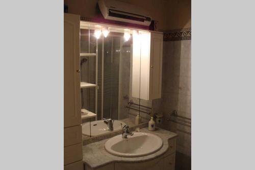 une salle de bain avec un lavabo et un miroir dans l'établissement T4 proche Hypercentre, box auto privé et loggia, à Toulouse