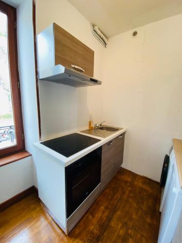 a small kitchen with a sink and a stove at Résidence Les Pâquerettes N3 in Le Mont-Dore