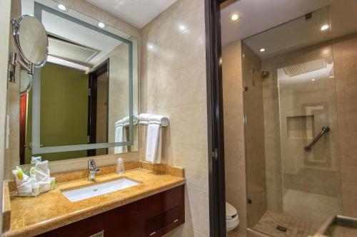 a bathroom with a sink and a shower at Holiday Inn Leon by IHG in León