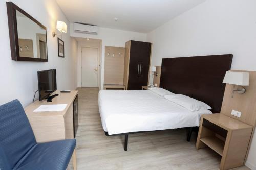 a bedroom with a bed and a desk and a chair at Hotel Giardino d'Europa in Rome
