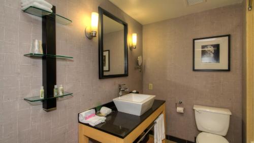 y baño con lavabo, aseo y espejo. en Holiday Inn Boise Airport, an IHG Hotel, en Boise