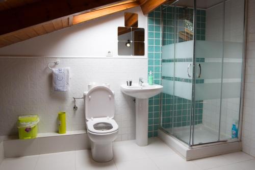 a bathroom with a toilet and a sink and a shower at casa de maria in Hazas de Cesto