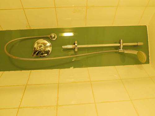 a bath tub in a bathroom with a green wall at Ibis Lagos Airport in Ikeja