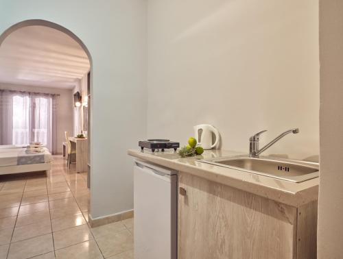 Kuchyň nebo kuchyňský kout v ubytování Savvas-Deval Hotel