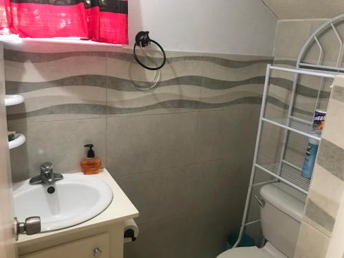 a bathroom with a sink and a toilet at Glynver Apartments in Christ Church