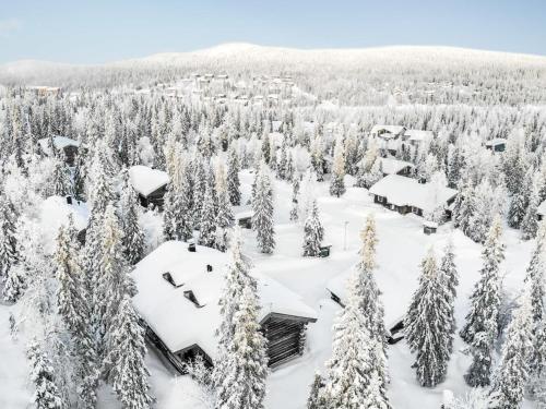 ルカにあるHoliday Home Kuruhovi a by Interhomeの雪に覆われた木々が植わるリゾートの冬の景色