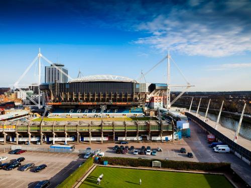 a view of a baseball stadium with a parking lot at Holiday Inn Cardiff City Centre by IHG in Cardiff